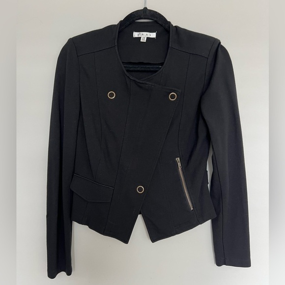 CAbi Black Ponte Knit Moto Jacket Asymmetrical Zip Snap #615 Size XS - Picture 2 of 5